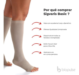 Meia Sigvaris Dynaven Basic, cor Bege , 3/4, Panturrilha, 20-30MmHg, Média Compressão (Ponteira Aberta)