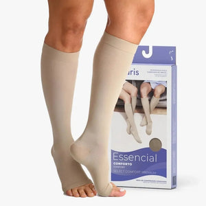 Meia Sigvaris Select Comfort, cor Natural Escura, 3/4 (Panturrilha), 20-30mmHg, Média Compressão (Ponteira Aberta)