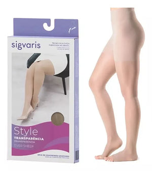 Meia Sigvaris Ever Sheer, Cor Natural, Meia-calça, 20-30mmHg, Média Compressão (Ponteira fechada)