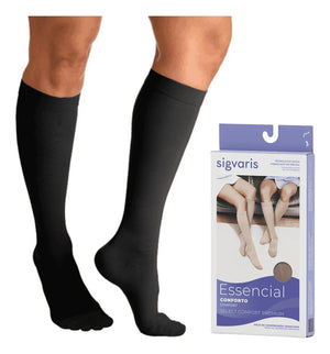 Meia Sigvaris Select Comfort, cor Preta, 3/4 Panturrilha, 20-30mmHg, Média Compressão (Ponteira Fechada)
